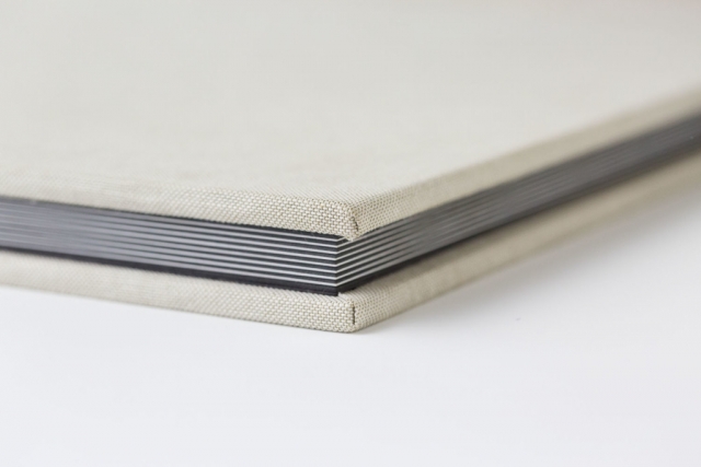 natural linen corner detail, black page cores - lifethreads albums in Vancouver, BC Canada