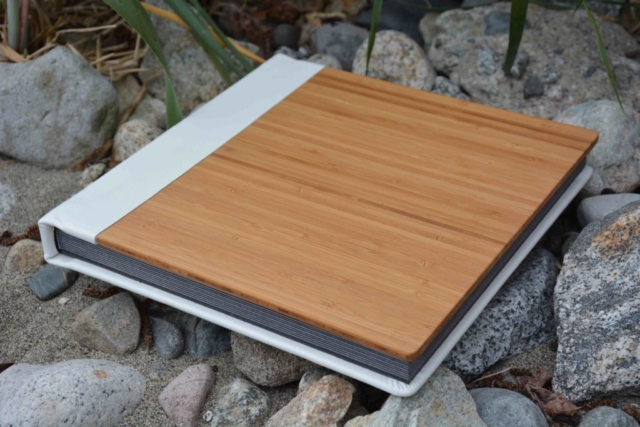 arctic white full grain leather wtih plain bamboo cover at lifethreads albums